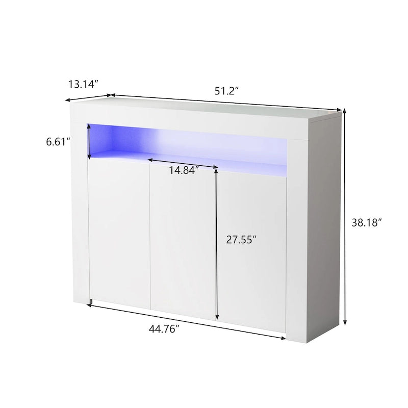 Sideboard Storage Cabinet with LED Light, 3 Doors