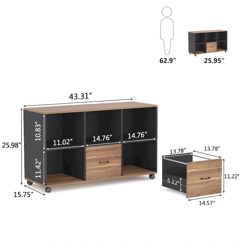 2-Drawer Mobile Filing Cabinet with Printer Stand – 43 Inch Office Storage