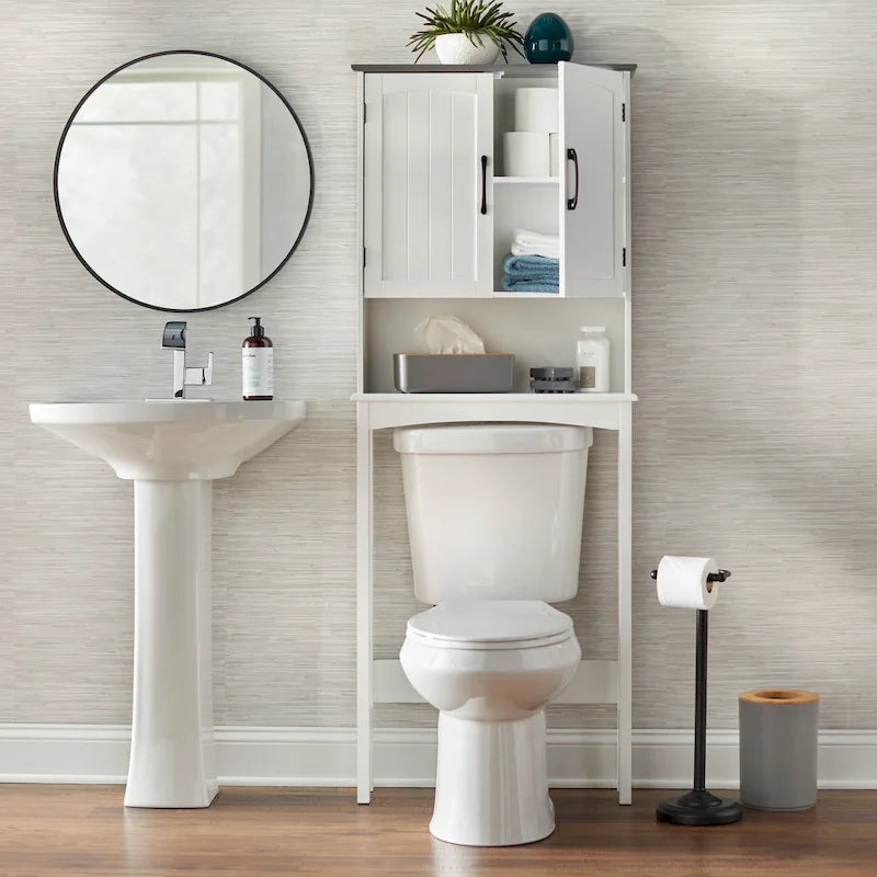 Over the Toilet Space Saver with Cabinet and Open Shelf