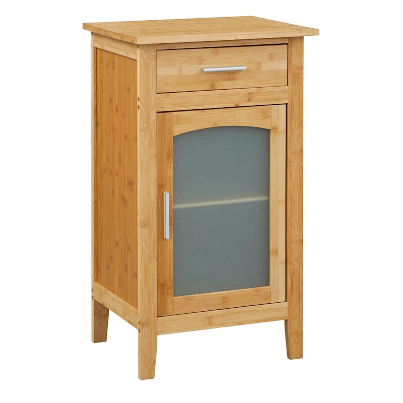 Bamboo Glass Door Linen Floor Cabinet