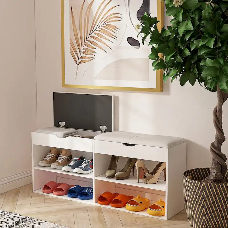 Shoe Storage Bench with Cushion Seat and Entryway Shoe Rack