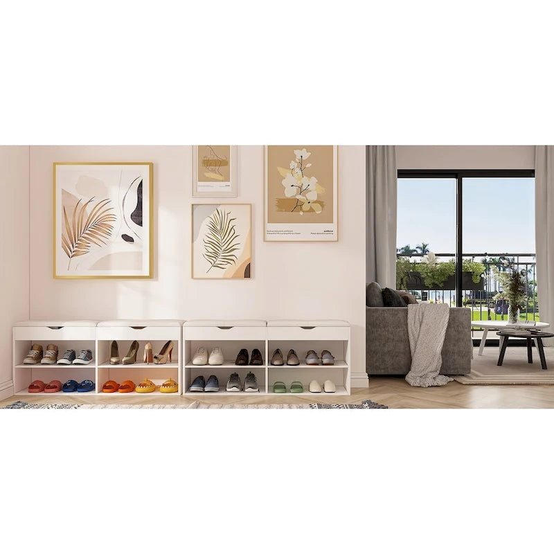 Shoe Storage Bench with Cushion Seat and Entryway Shoe Rack