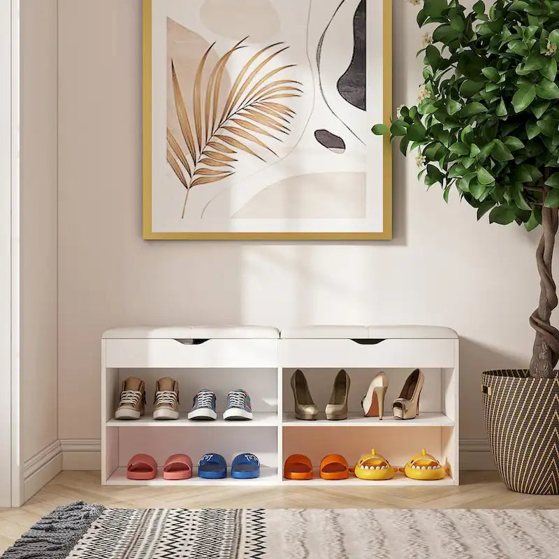 Shoe Storage Bench with Cushion Seat and Entryway Shoe Rack