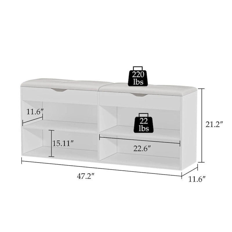 Shoe Storage Bench with Cushion Seat and Entryway Shoe Rack