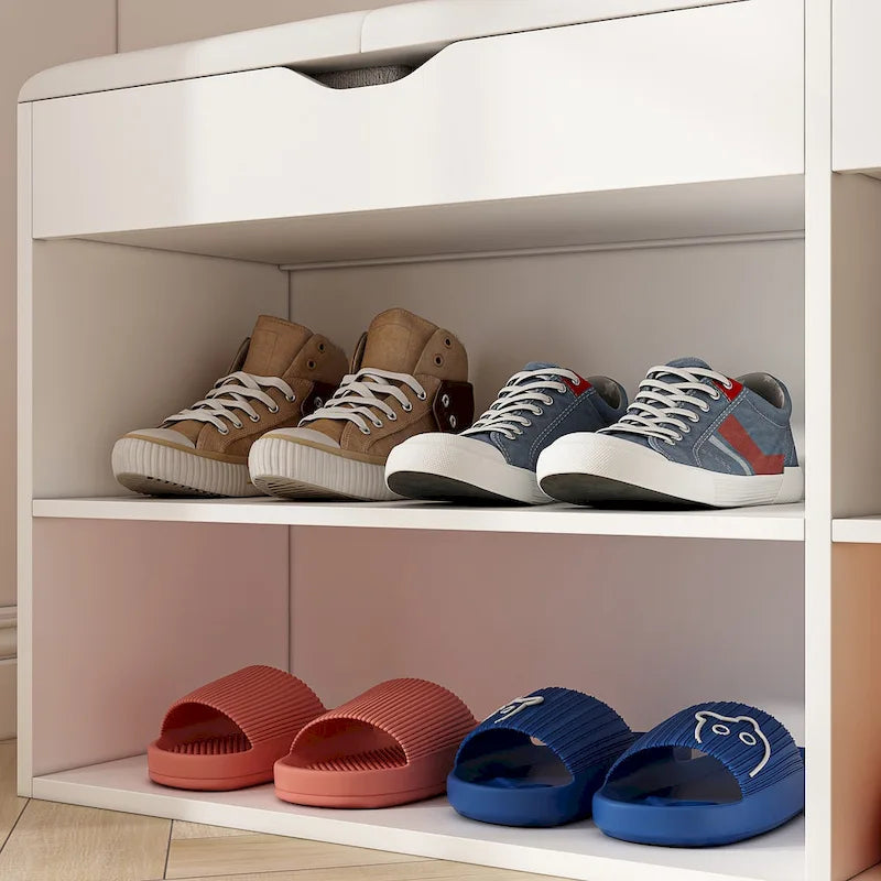 Shoe Storage Bench with Cushion Seat and Entryway Shoe Rack