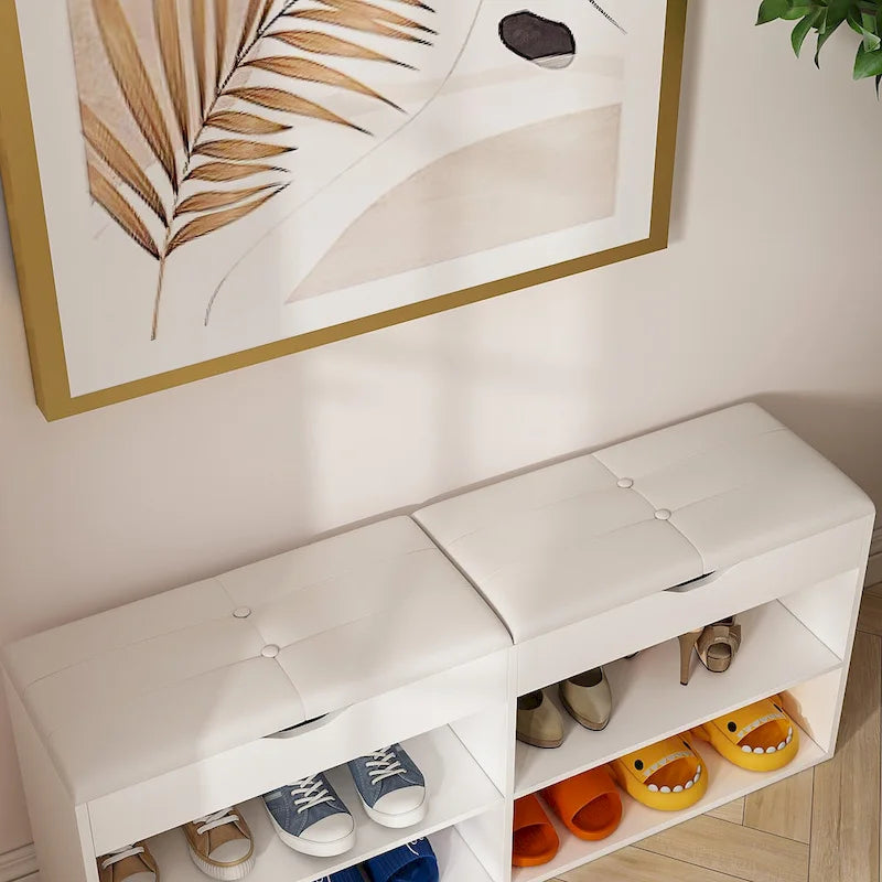 Shoe Storage Bench with Cushion Seat and Entryway Shoe Rack
