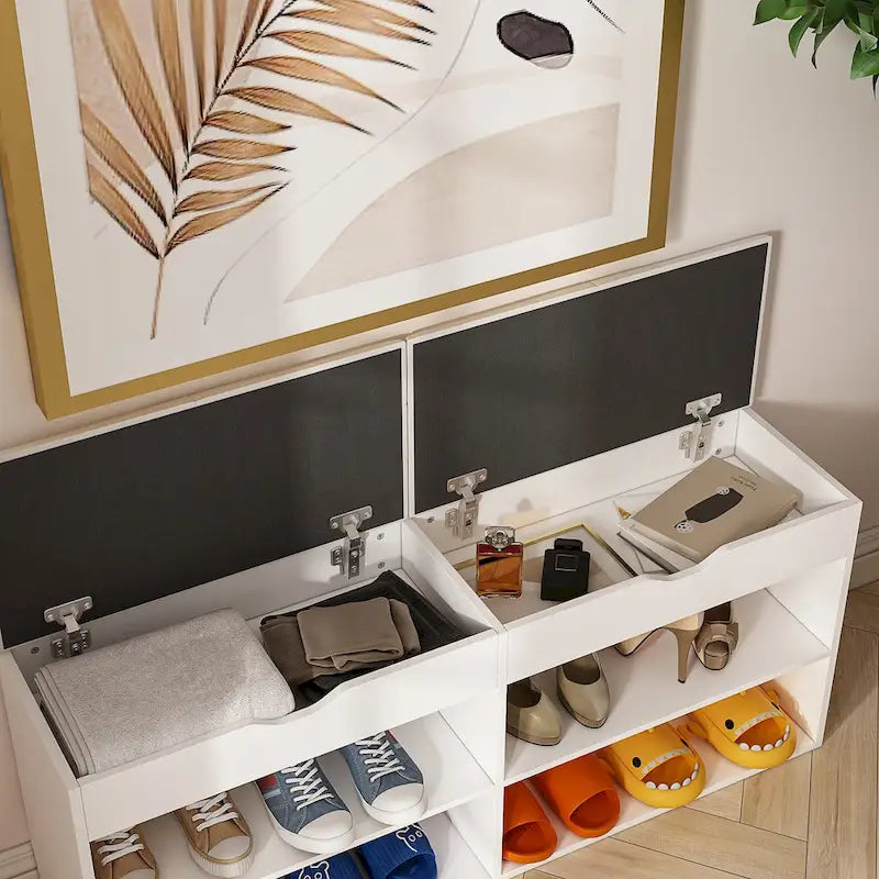 Shoe Storage Bench with Cushion Seat and Entryway Shoe Rack