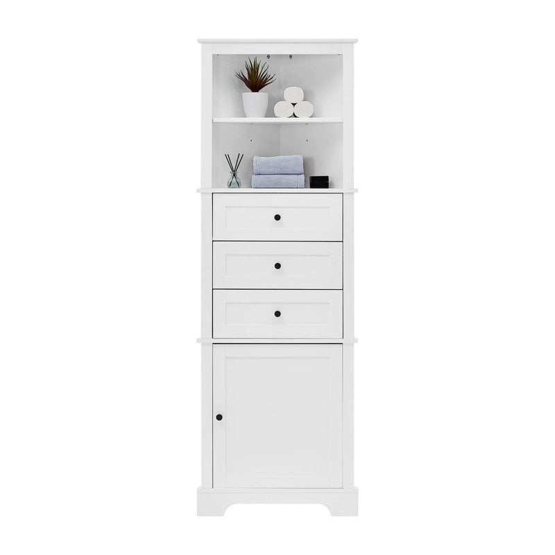 Triangle Tall Corner Cabinet with 3 Drawers and Adjustable Shelves for Bathroom