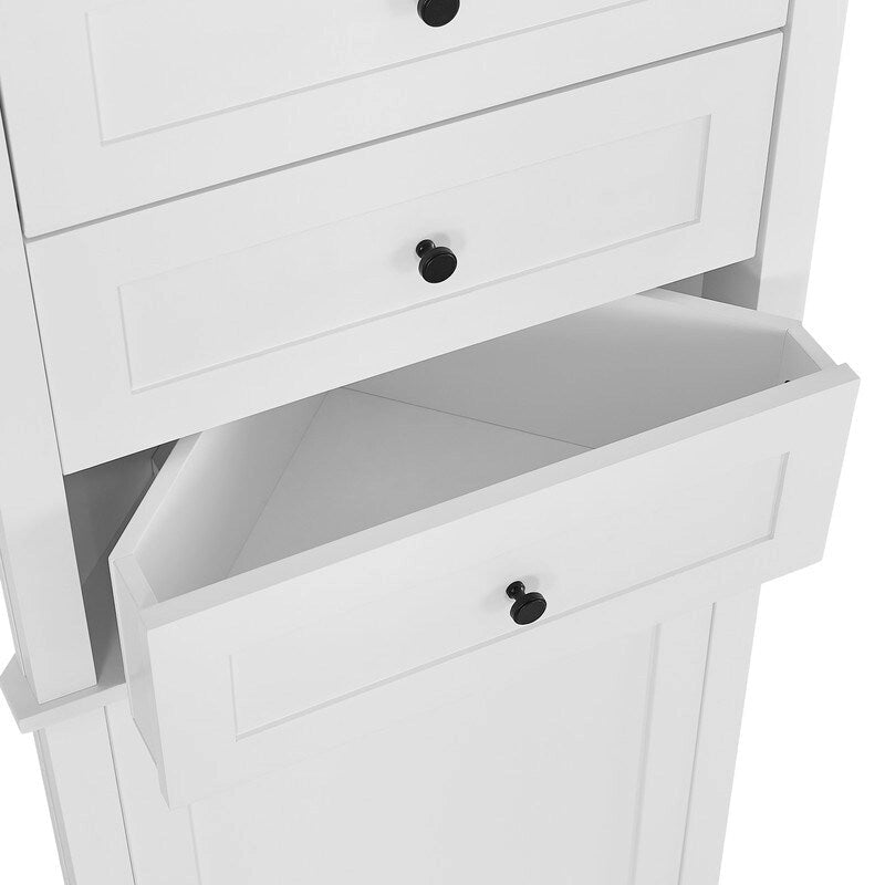 Triangle Tall Corner Cabinet with 3 Drawers and Adjustable Shelves for Bathroom