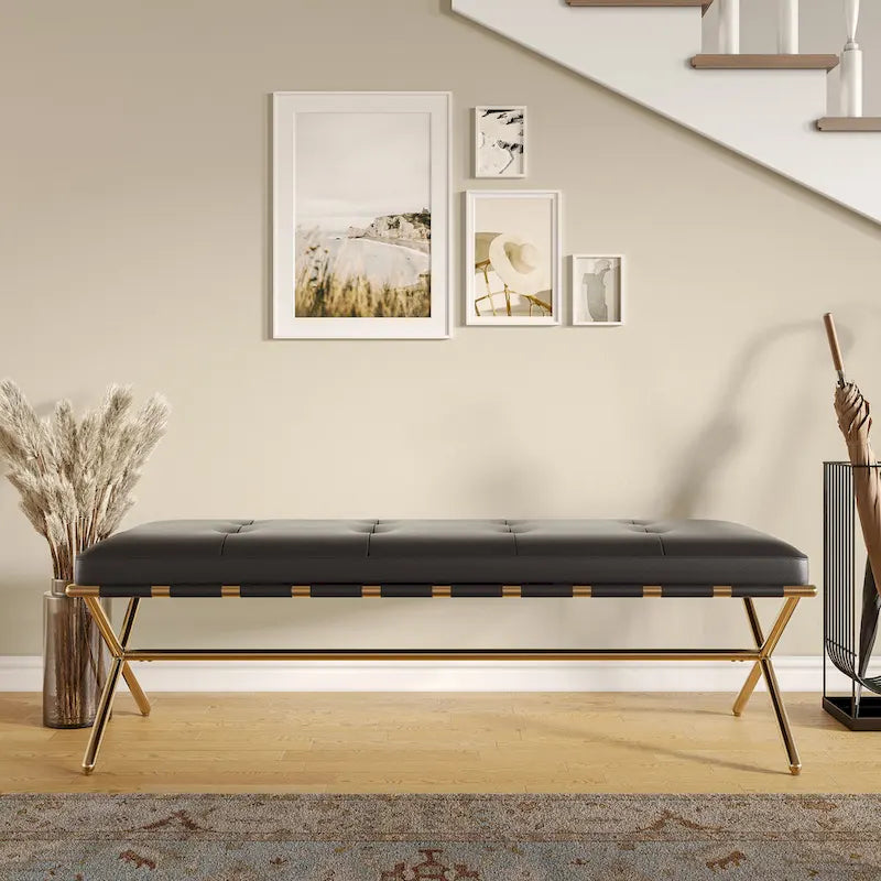Contemporary Black Faux Leather Bench