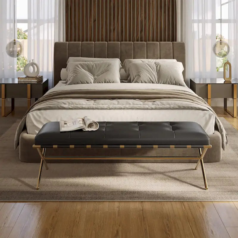 Contemporary Black Faux Leather Bench