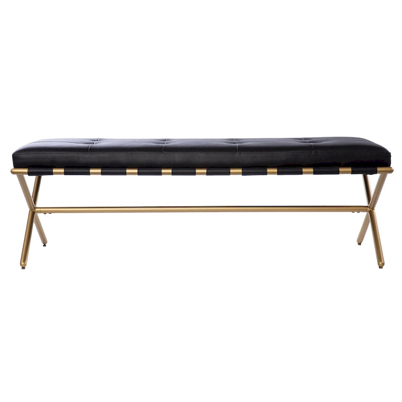 Contemporary Black Faux Leather Bench
