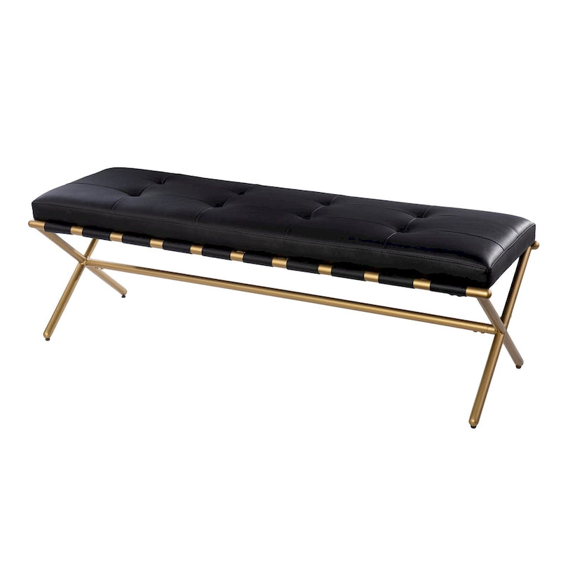 Contemporary Black Faux Leather Bench