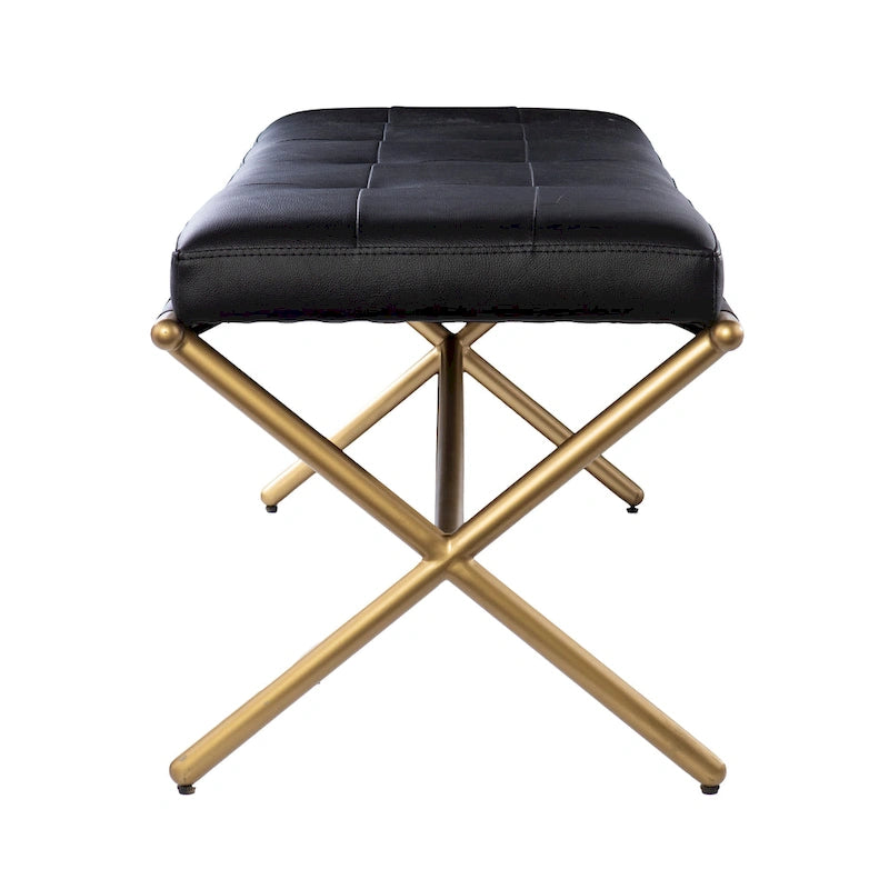 Contemporary Black Faux Leather Bench