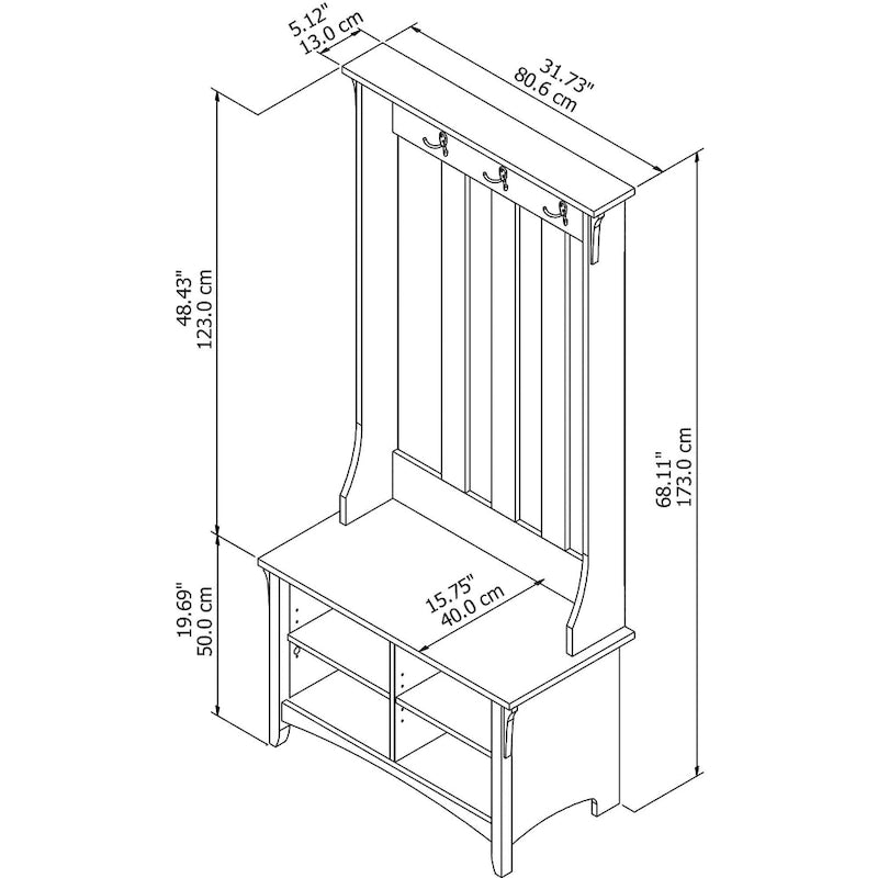 Hall Tree with Storage Bench - 31.73"L x 15.75"W x 68.12"H