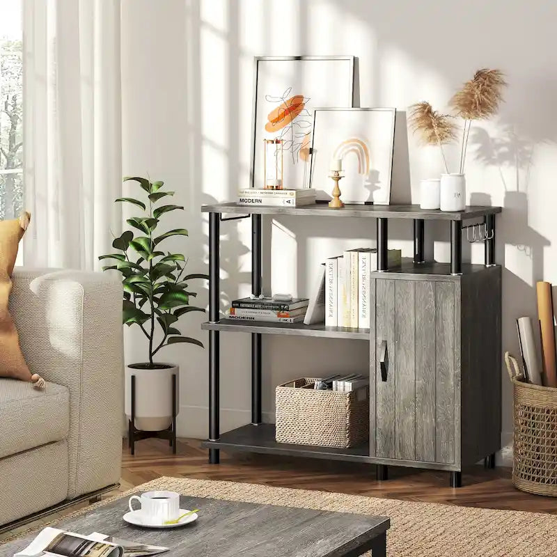 4-Tier Kitchen Cabinet with Microwave Stand & Hooks - 35.4in W