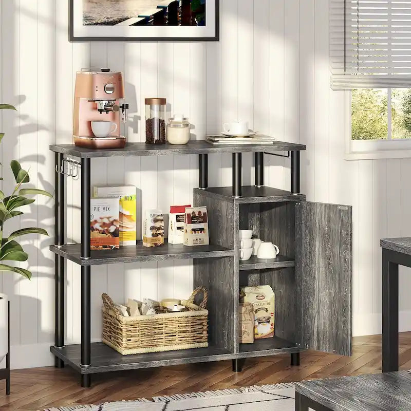 4-Tier Kitchen Cabinet with Microwave Stand & Hooks - 35.4in W