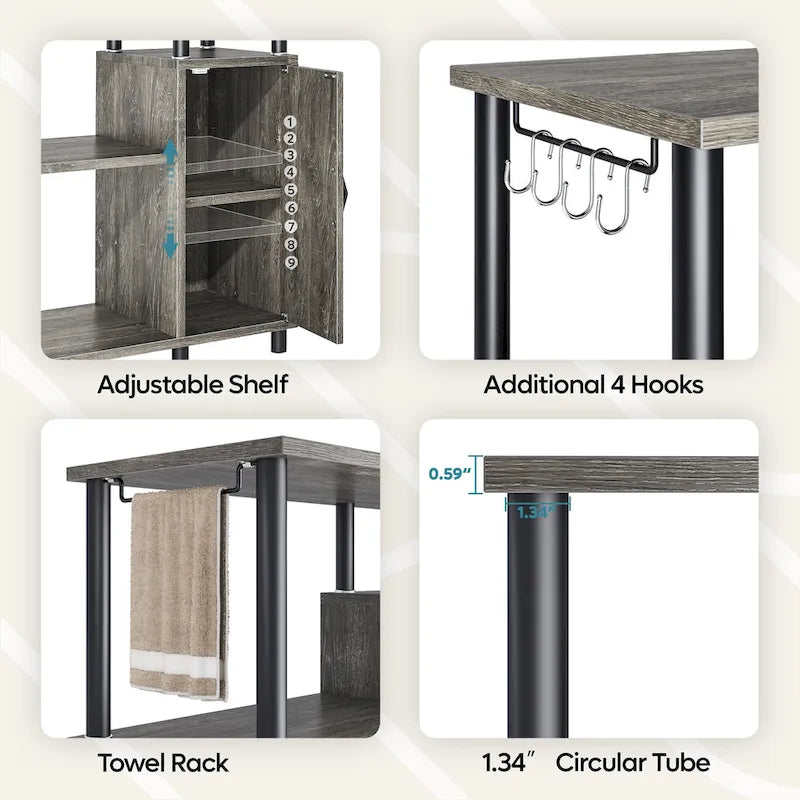 4-Tier Kitchen Cabinet with Microwave Stand & Hooks - 35.4in W