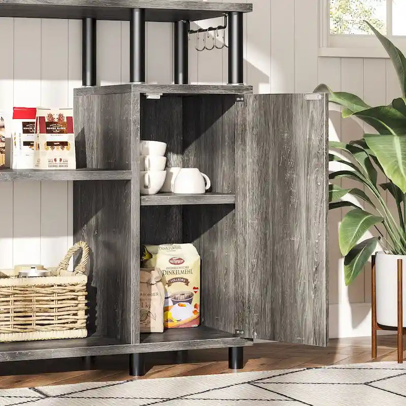 4-Tier Kitchen Cabinet with Microwave Stand & Hooks - 35.4in W