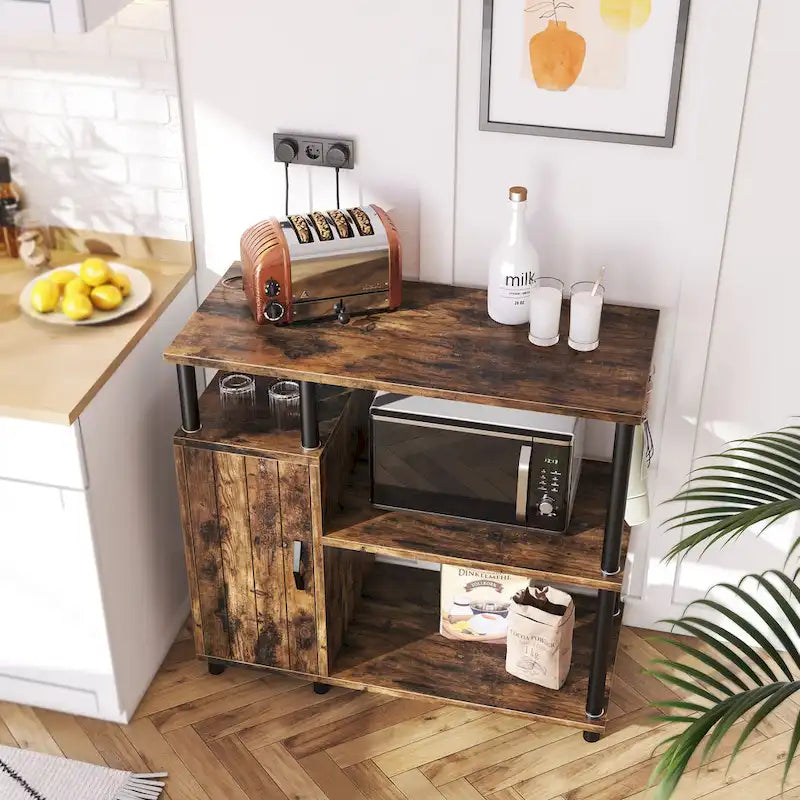 4-Tier Kitchen Cabinet with Microwave Stand & Hooks - 35.4in W