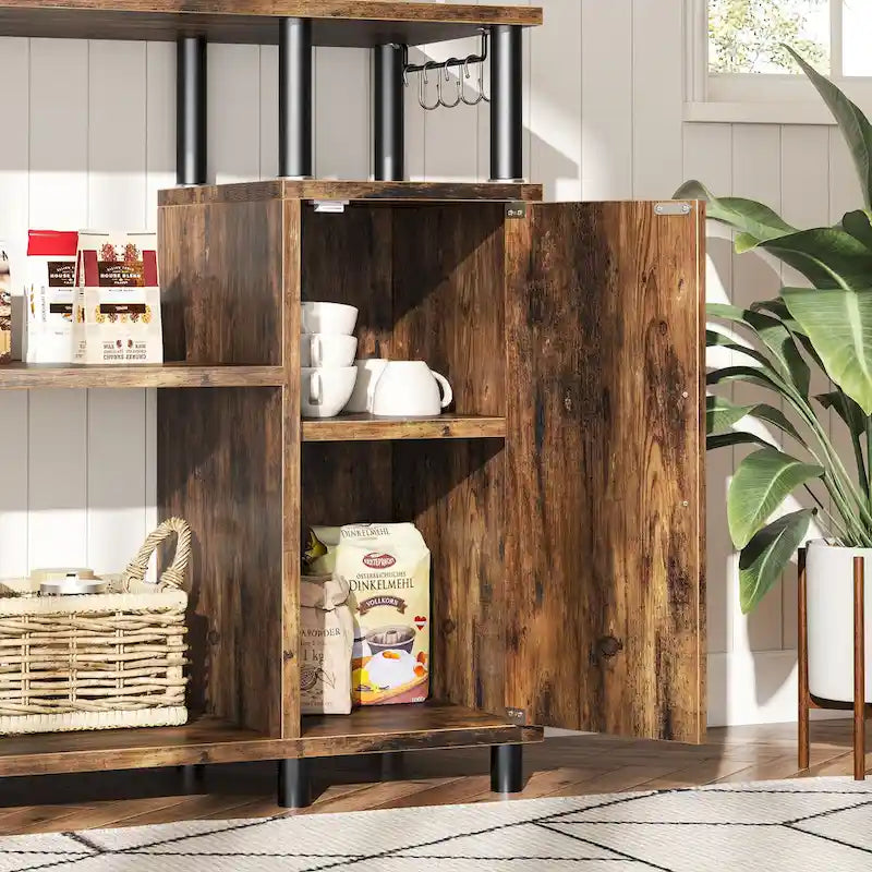 4-Tier Kitchen Cabinet with Microwave Stand & Hooks - 35.4in W