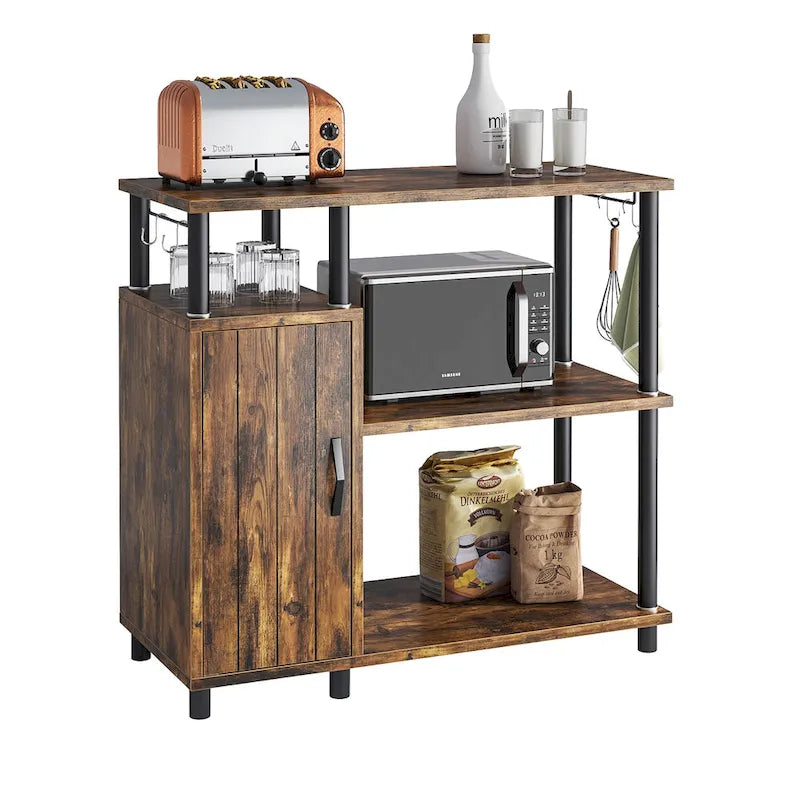 4-Tier Kitchen Cabinet with Microwave Stand & Hooks - 35.4in W