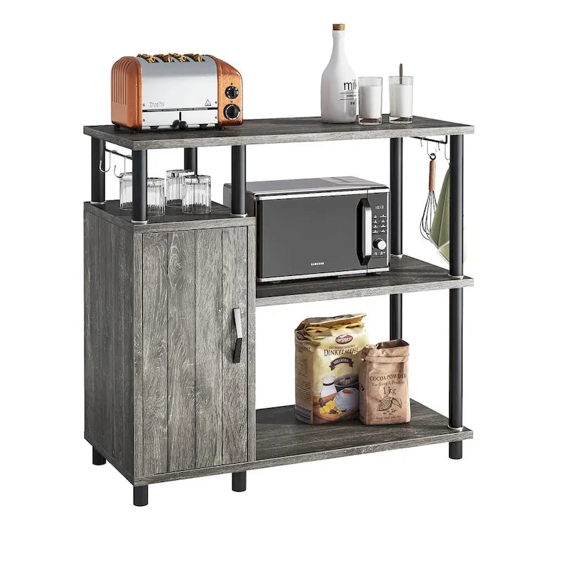 4-Tier Kitchen Cabinet with Microwave Stand & Hooks - 35.4in W