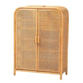 Modern Bohemian Light Honey Rattan 2-Door Storage Cabinet