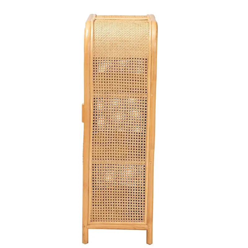 Modern Bohemian Light Honey Rattan 2-Door Storage Cabinet