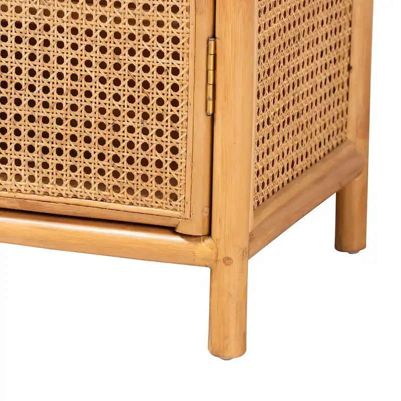 Modern Bohemian Light Honey Rattan 2-Door Storage Cabinet