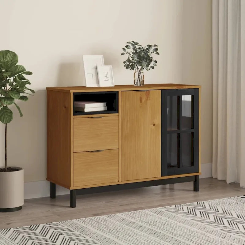 Sideboard with Glass Door 43.3x15.7x31.5 Solid Wood Pine