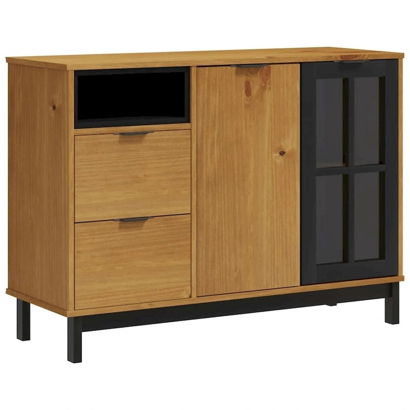 Sideboard with Glass Door 43.3x15.7x31.5 Solid Wood Pine