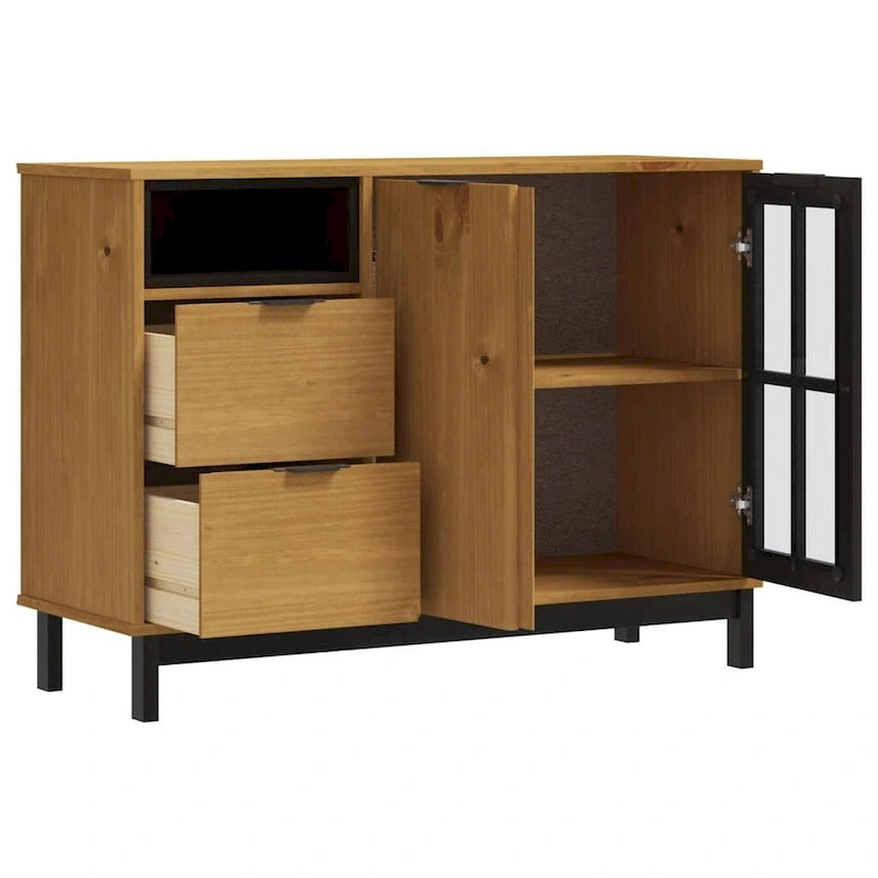 Sideboard with Glass Door 43.3x15.7x31.5 Solid Wood Pine