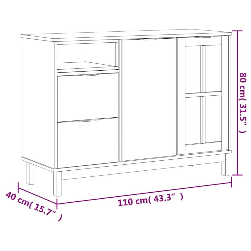 Sideboard with Glass Door 43.3x15.7x31.5 Solid Wood Pine