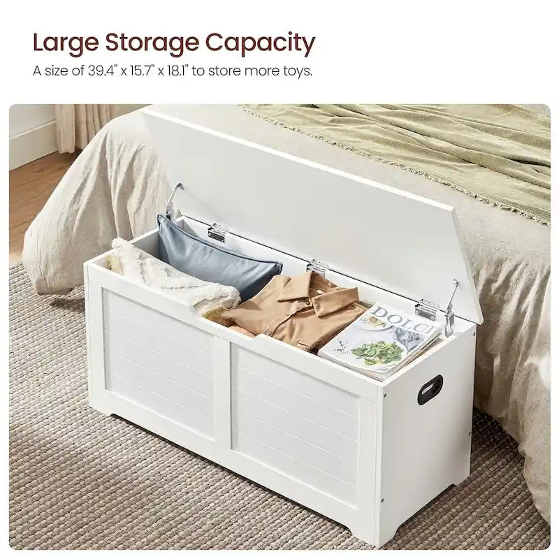 Wooden Storage Chest with 2 Safety Hinges for Toys, Blankets, and Clothes