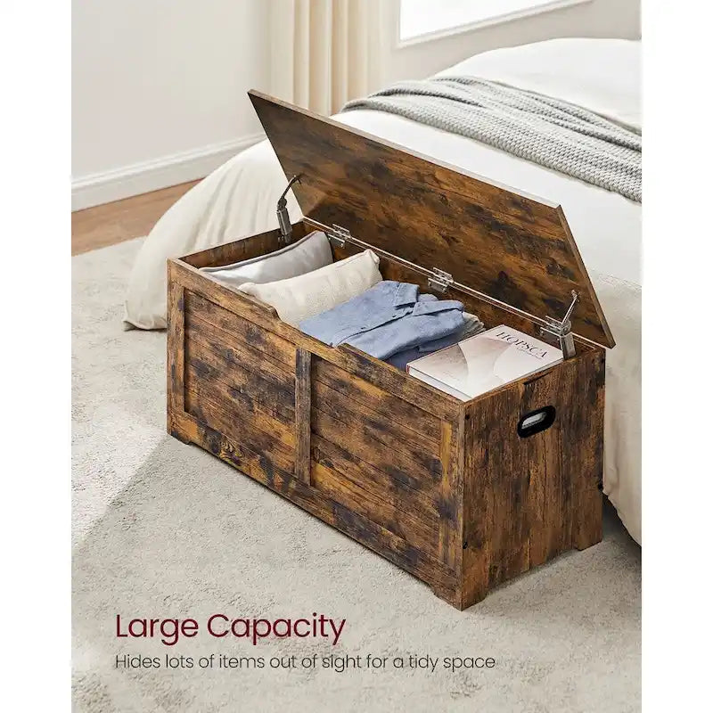 Wooden Storage Chest with 2 Safety Hinges for Toys, Blankets, and Clothes