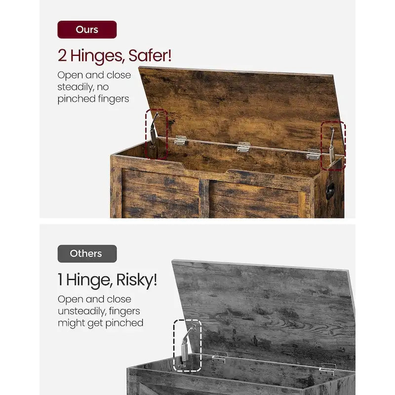 Wooden Storage Chest with 2 Safety Hinges for Toys, Blankets, and Clothes
