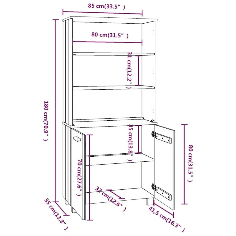 Drawer Cabinet Bookshelf with Storage Shelves Solid Wood Pine - 33.5 x 13.8 x 70.9