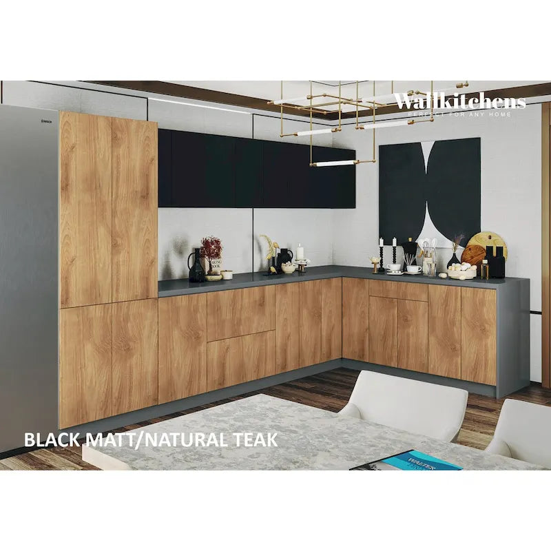 Kitchen Natural Teak & Black Base Size 11Ft Wide - 138x85