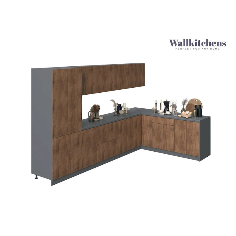 Kitchen Natural Teak & Black Base Size 11Ft Wide - 138x85