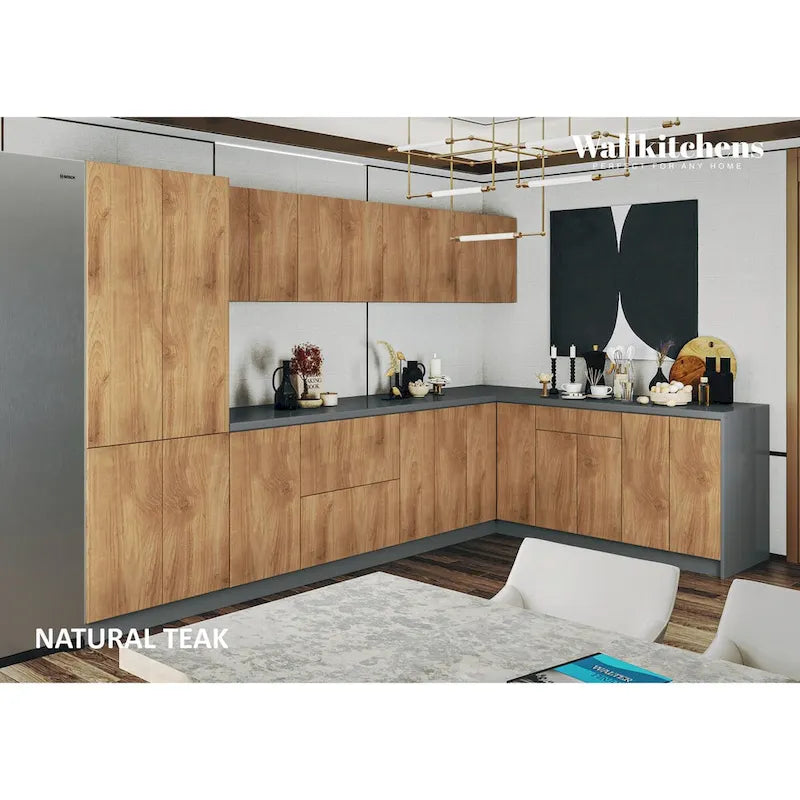 Kitchen Natural Teak & Black Base Size 11Ft Wide - 138x85