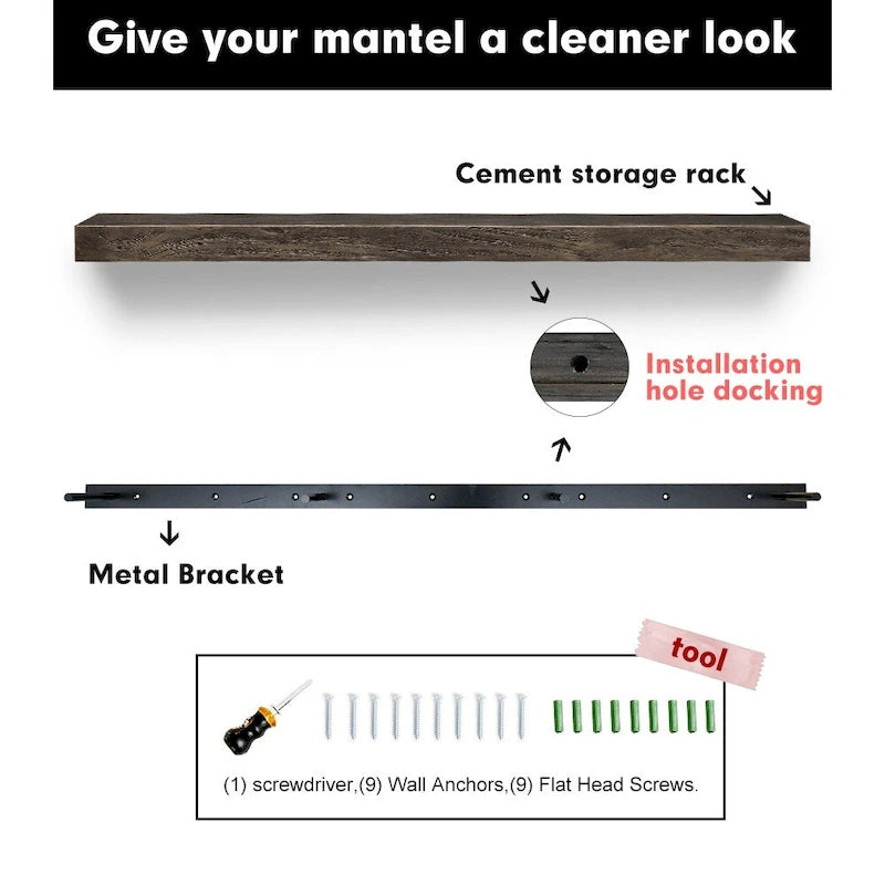 60-In Fireplace Mantel Shelf Wall Mounted - Floating Shelves