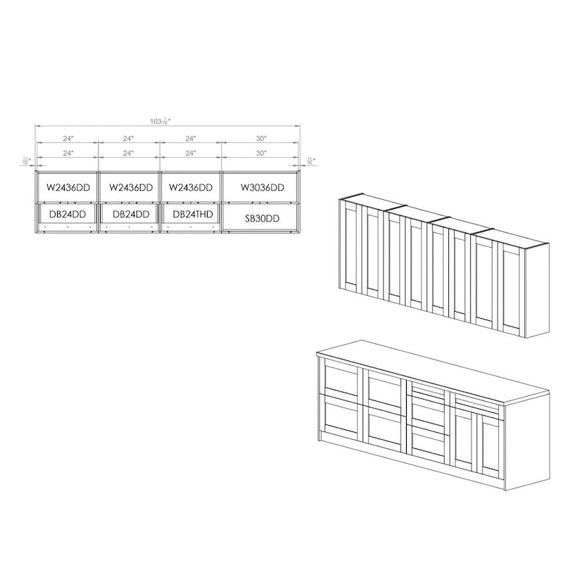 Kitchen Cabinet Set Black 8.5Ft Wide - 103x24