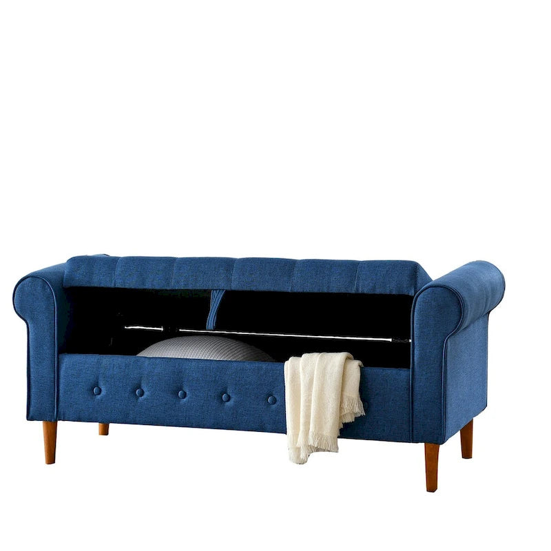 62" Tufted Button Storage Bench Linen Upholstered Ottoman