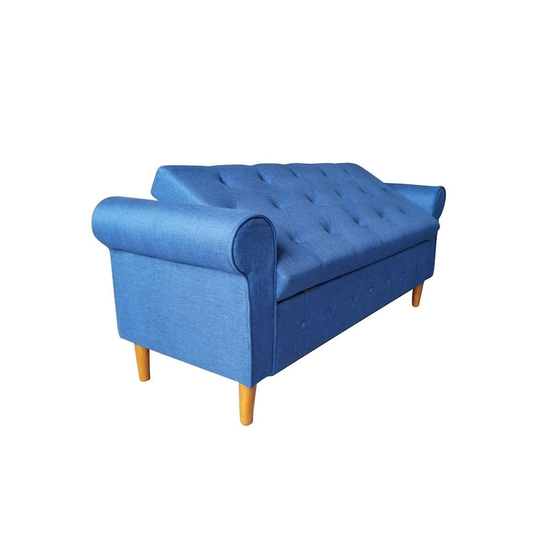 62" Tufted Button Storage Bench Linen Upholstered Ottoman