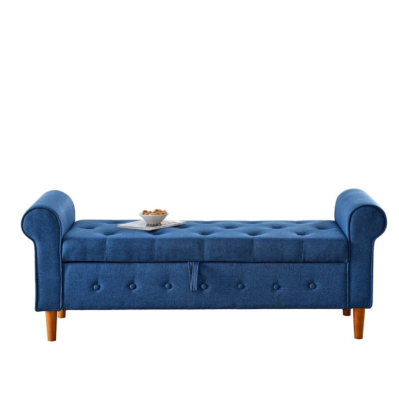 62" Tufted Button Storage Bench Linen Upholstered Ottoman