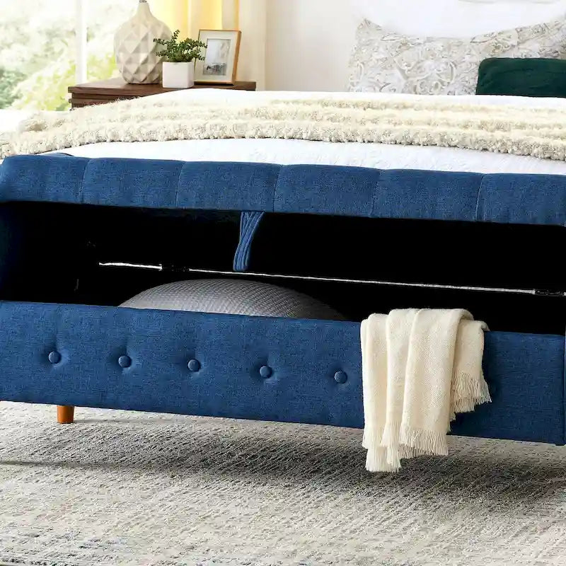 62" Tufted Button Storage Bench Linen Upholstered Ottoman