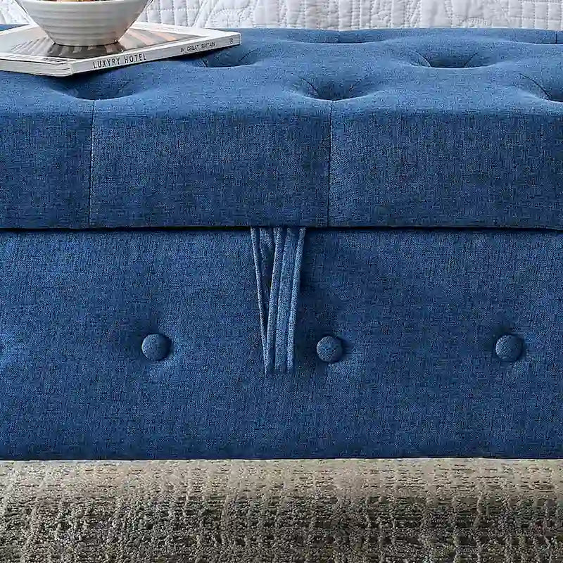 62" Tufted Button Storage Bench Linen Upholstered Ottoman