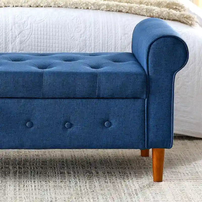 62" Tufted Button Storage Bench Linen Upholstered Ottoman