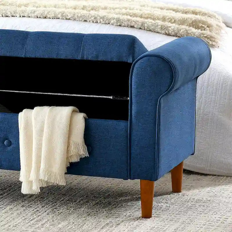 62" Tufted Button Storage Bench Linen Upholstered Ottoman